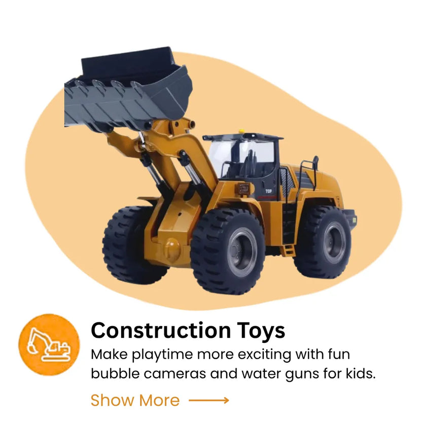 Construction Toys - RC Excavator, RC Transport Trucks, RC Tractor Truck, RC Fire Truck, RC Fire Truck, Forklift, Crane Truck, Crawler Crane, Concrete Pump Truck.