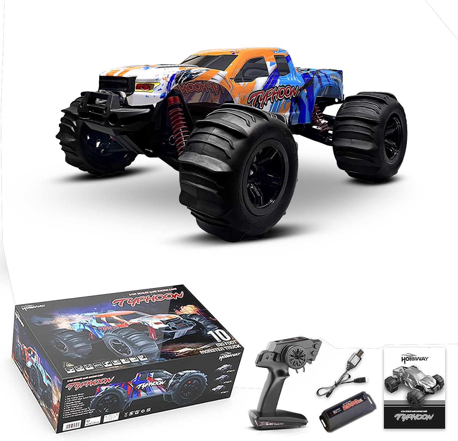 MYTOYS Hobbiway Typhoon MT660 1/10 4WD RTR High Speed RC Monster Truck - Off-Road & Sand Tyre Editions