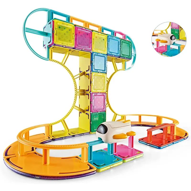 mytoys Magnetic Sky Track Building Blocks Playset (62 Pieces) – Monorail Track Set with Sky Shuttle Vehicle