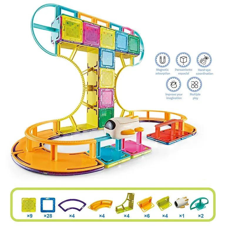 mytoys Magnetic Sky Track Building Blocks Playset (62 Pieces) – Monorail Track Set with Sky Shuttle Vehicle