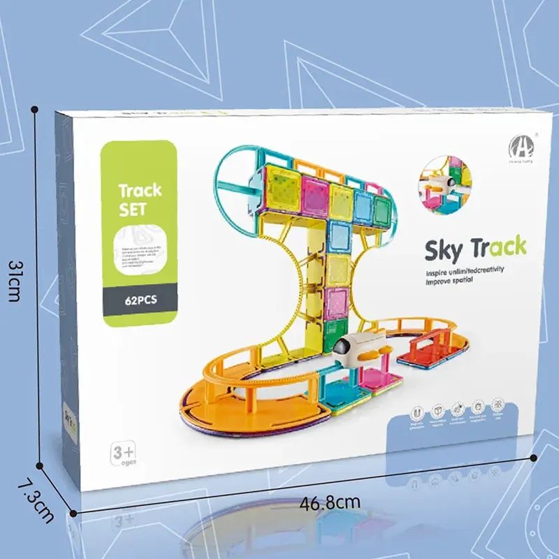 mytoys Magnetic Sky Track Building Blocks Playset (62 Pieces) – Monorail Track Set with Sky Shuttle Vehicle