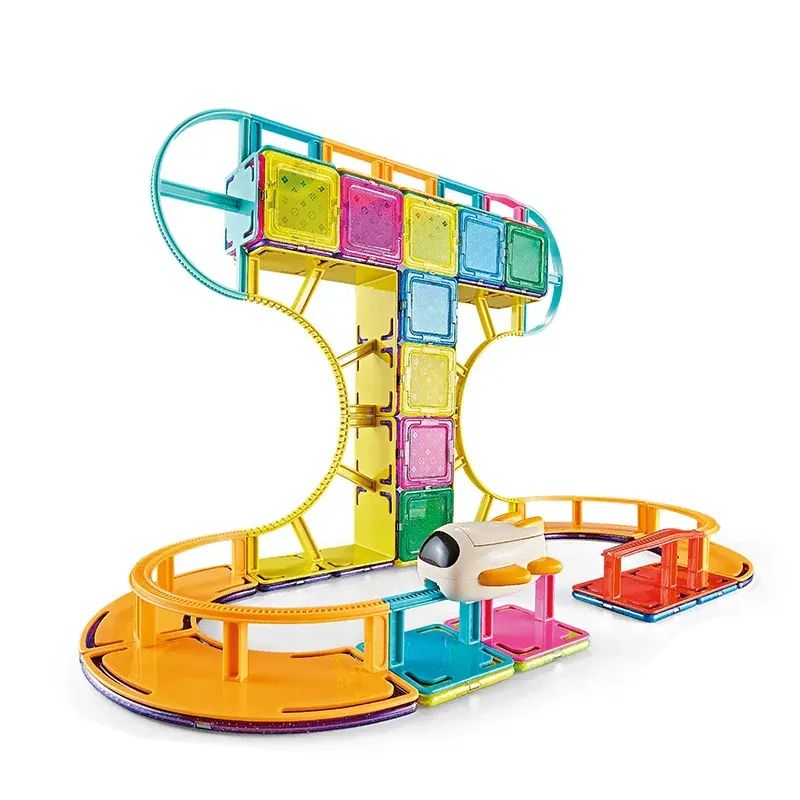 mytoys Magnetic Sky Track Building Blocks Playset (62 Pieces) – Monorail Track Set with Sky Shuttle Vehicle