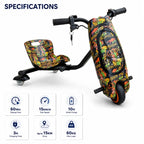 36V Electric Drift Scooter for Kids (Ages 4+) - 3-Speed Modes, 360° Rotating Tricycle, Bluetooth Music, Multicolor LED Lights, 250W Brushless Motor, Max Speed 15km/h, Includes Helmet & Safety Gears