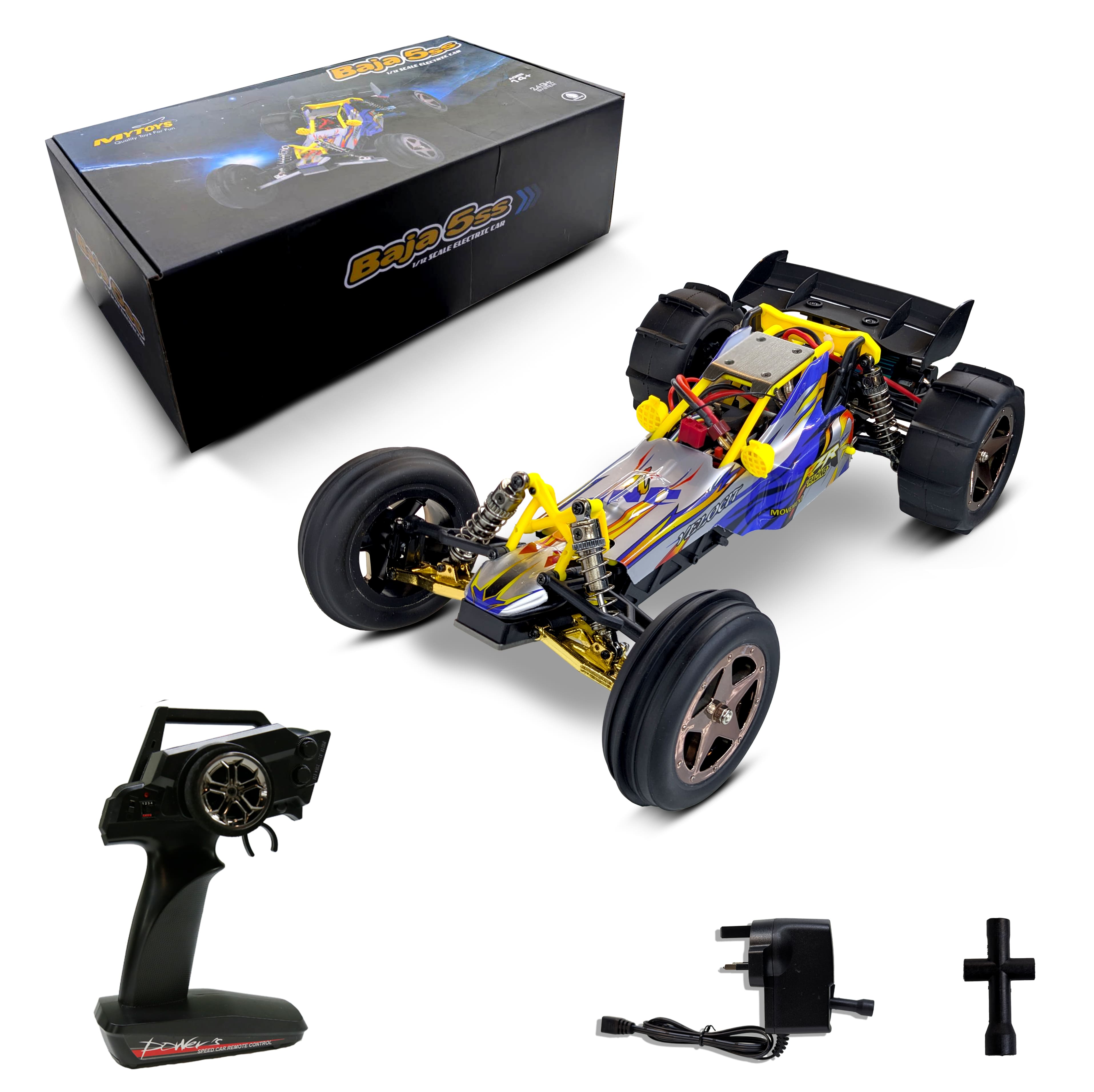 Baja 5SS MT828 Remote Control Racing Car with Sand Tires, 4WD Suspension & All‑Terrain Performance – Multicolour
