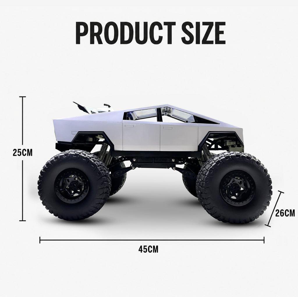 MYTOYS 1:8 Scale Tesla Cybertruck Monster RC Car – 4WD All-Terrain Off-Road Remote Control Truck with Metal Shell & LED Headlights (Silver)