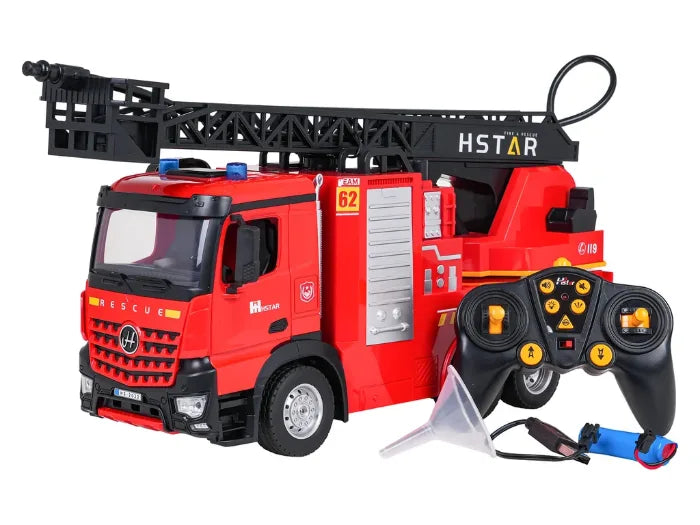 MYTOYS Large Remote Control Fire Truck Toy with 360° Rotating Ladder & Real Water Spray (2.4GHz)