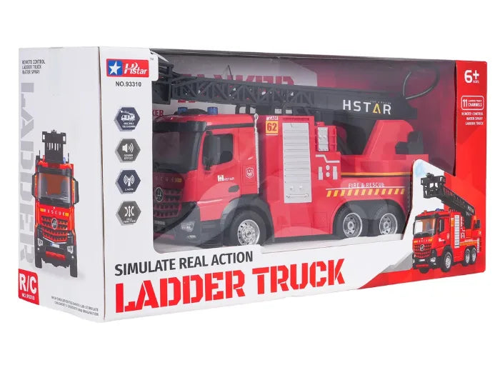 MYTOYS Large Remote Control Fire Truck Toy with 360° Rotating Ladder & Real Water Spray (2.4GHz)