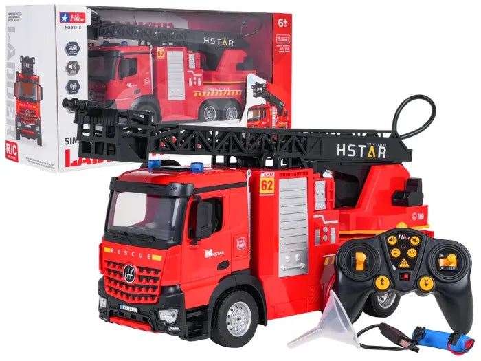 MYTOYS Large Remote Control Fire Truck Toy with 360° Rotating Ladder & Real Water Spray (2.4GHz)
