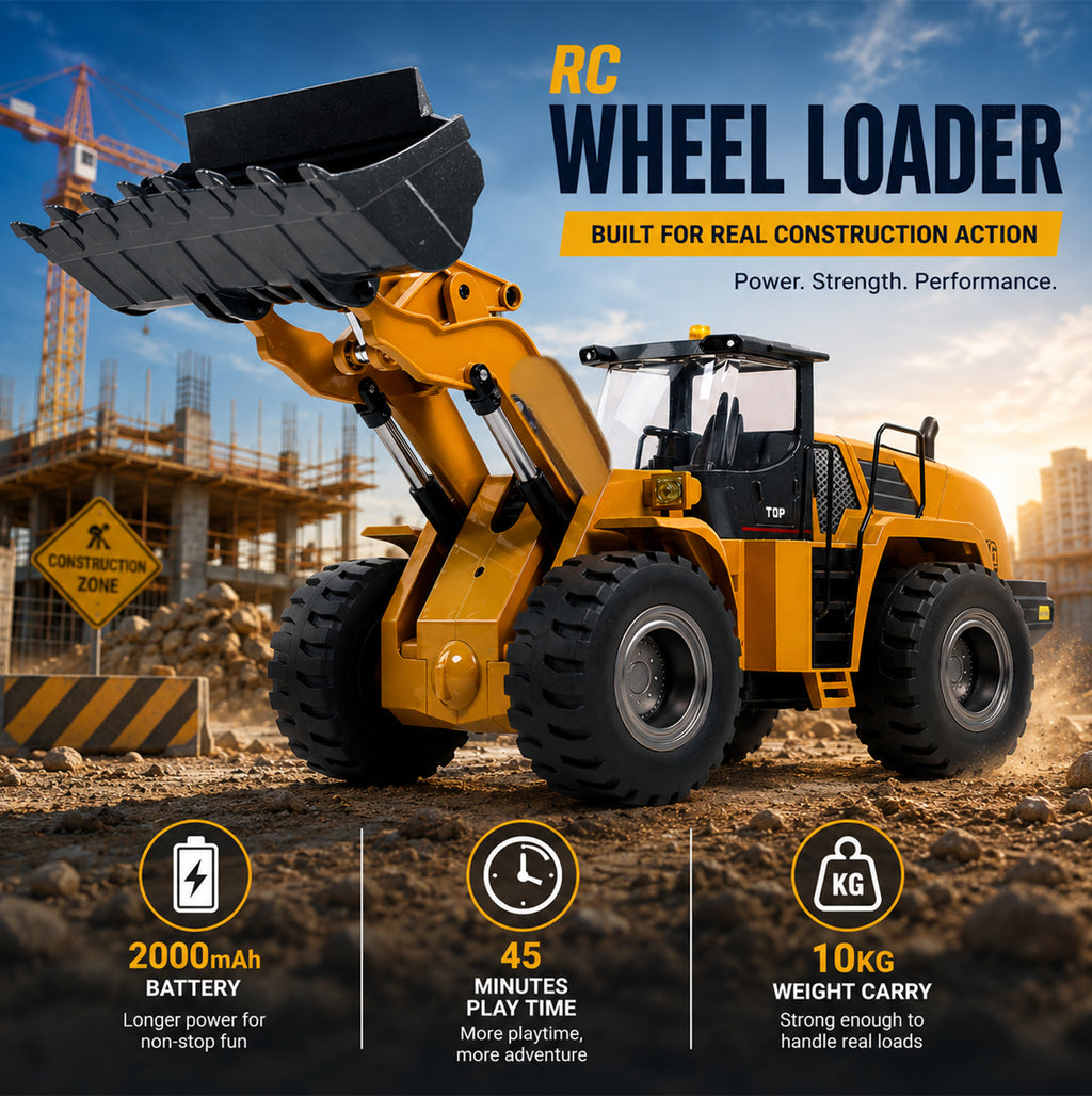 HUINA 1583 1/14 Scale RC Wheel Loader – 10-Channel Hobby-Grade Remote Control Construction Truck with Alloy Metal Cab & Bucket