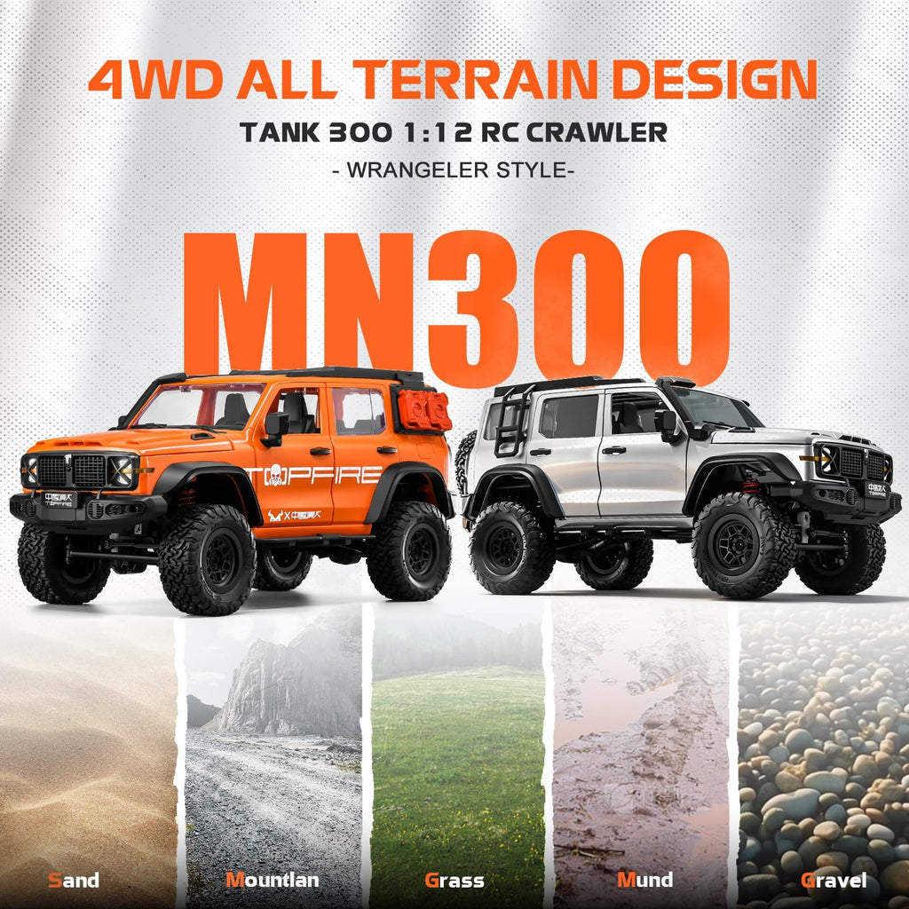 MYTOYS MN300 1/12 Scale 4x4 RC Crawler – Hobby Grade Wrangler-Style Off Road Remote Control Truck (2-Speed, LED Lights)