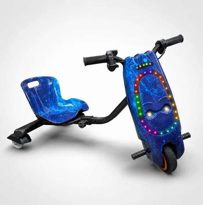 36V Electric Drift Scooter for Kids (Ages 4+) - 3-Speed Modes, 360° Rotating Tricycle, Bluetooth Music, Multicolor LED Lights, 250W Brushless Motor, Max Speed 15km/h, Includes Helmet & Safety Gears