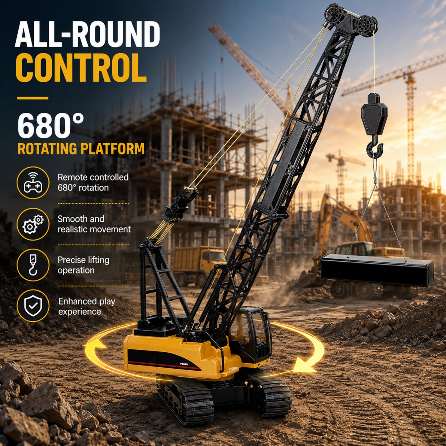 MYTOYS 1572 1:14 Scale RC Crawler Crane | 15-Channel Remote Control Construction Vehicle