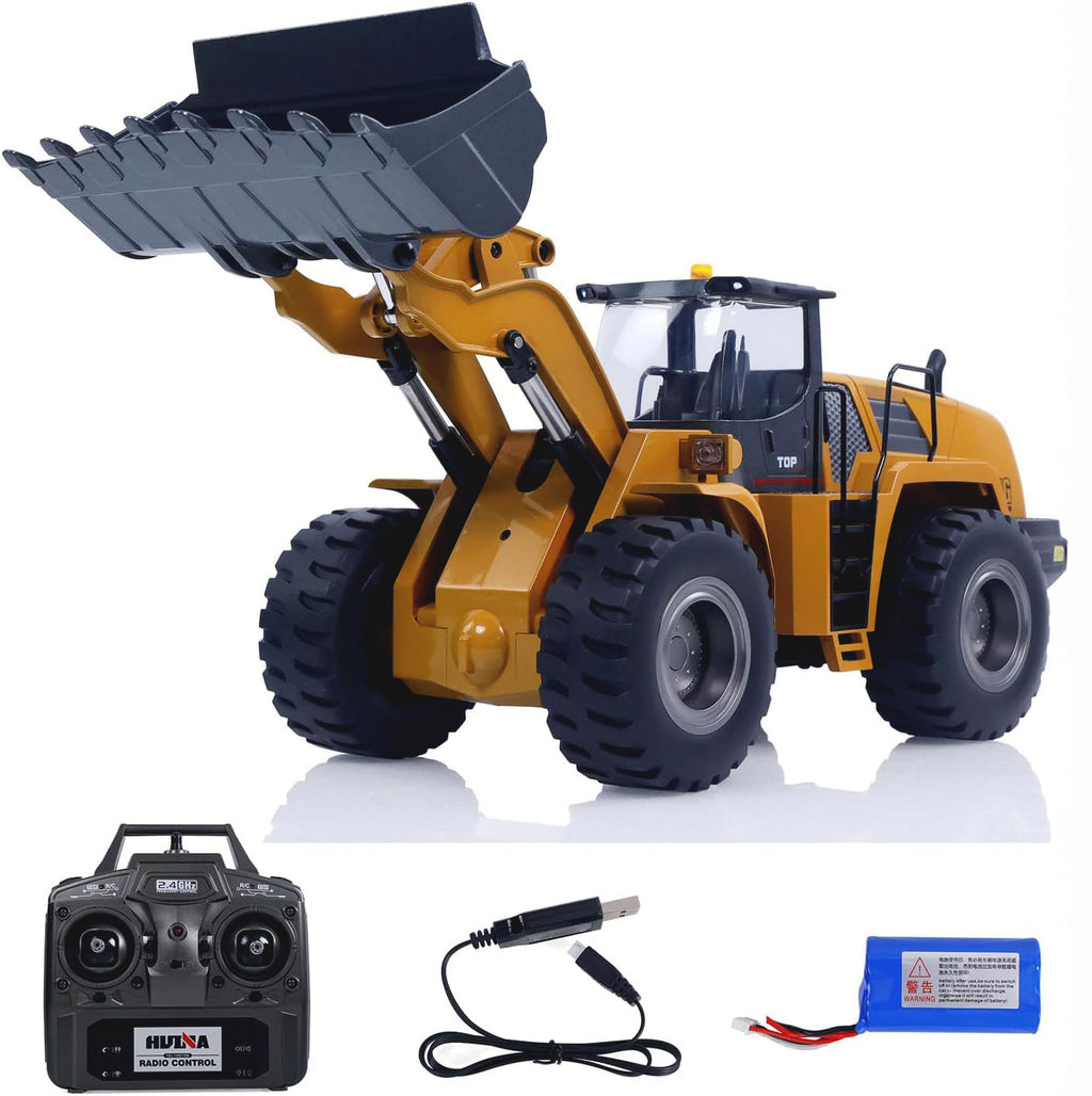 HUINA 1583 1/14 Scale RC Wheel Loader – 10-Channel Hobby-Grade Remote Control Construction Truck with Alloy Metal Cab & Bucket