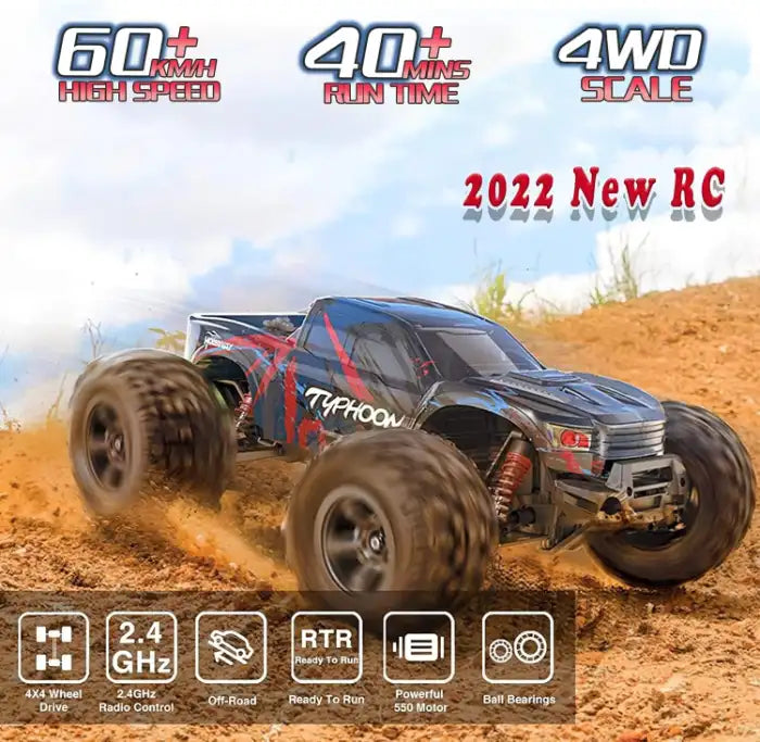 MYTOYS Hobbiway Typhoon MT660 1/10 4WD RTR High Speed RC Monster Truck - Off-Road & Sand Tyre Editions