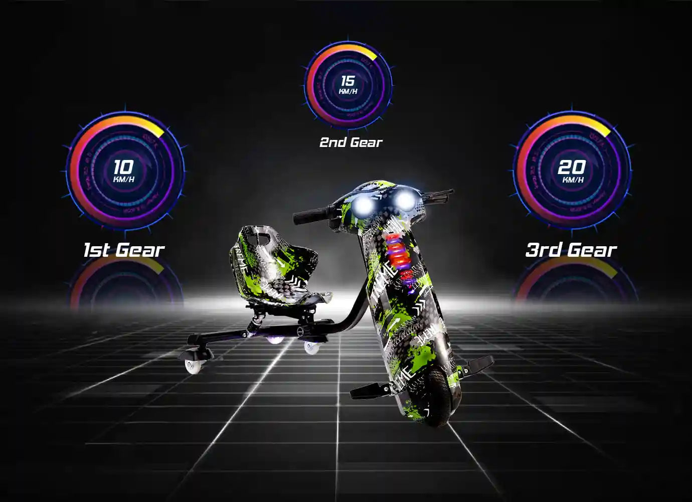 Electric Drift Scooter - 360° drifting capability, 20km/h, 250W, 36V, 13–15km - with Bluetooth music & LED lights