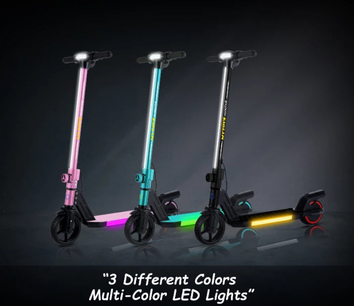 2-Wheel Kids Electric Scooter – 130W, 16 km/h, 21.6V, 8 km Range, LED Lights & Foldable