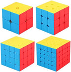 BroMoCube MoYu Meilong 4-in-1 Speed Cube Gift Set — 2x2, 3x3, 4x4, 5x5 Stickerless Puzzle Bundle