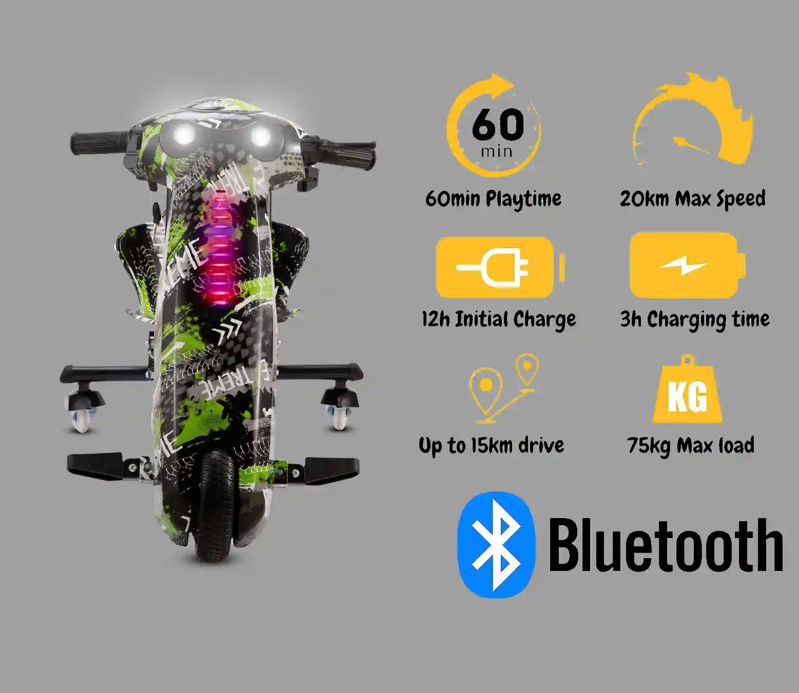 Electric Drift Scooter - 360° drifting capability, 20km/h, 250W, 36V, 13–15km - with Bluetooth music & LED lights