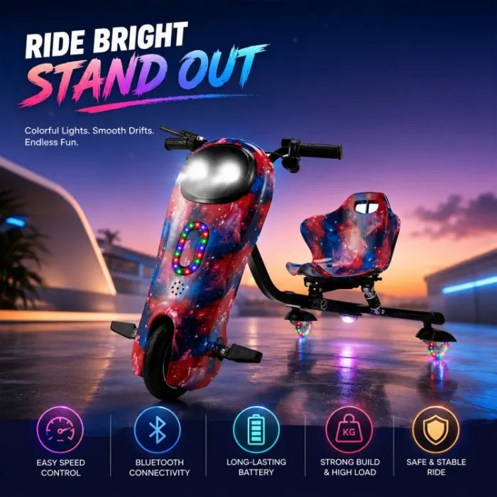 MT706 Drift Scooter – 3-Wheel, 20 km/h, 36V, Bluetooth Speaker, LED Lights & Safety Gear