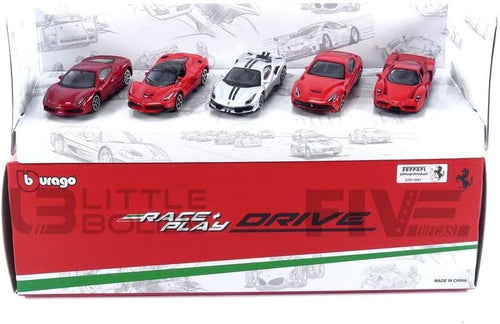 Bburago Official Ferrari 1:64 Scale Die-Cast Model Cars Gift Pack – Authentic 5-Piece Collectible Miniature Toy Vehicle Set for Kids & Adult Enthusiasts