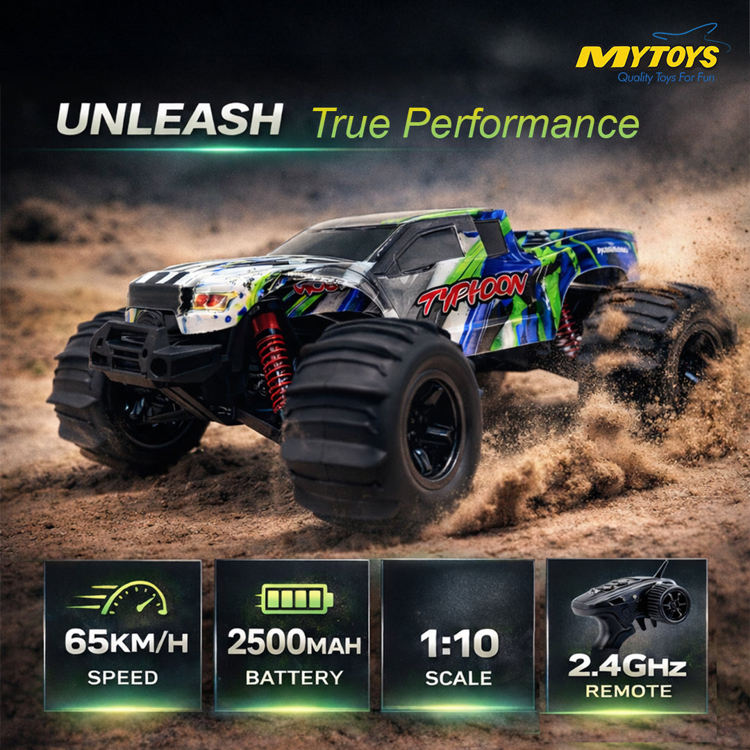 MYTOYS Hobbiway Typhoon MT660 1/10 4WD RTR High Speed RC Monster Truck - Off-Road & Sand Tyre Editions