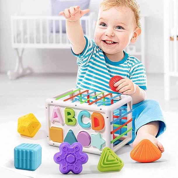 MyToys 15-Piece Sensory Shape Sorter & Alphabet Learning Bin