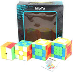 BroMoCube MoYu Meilong 4-in-1 Speed Cube Gift Set — 2x2, 3x3, 4x4, 5x5 Stickerless Puzzle Bundle