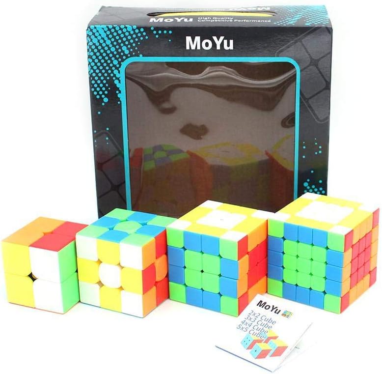 BroMoCube MoYu Meilong 4-in-1 Speed Cube Gift Set — 2x2, 3x3, 4x4, 5x5 Stickerless Puzzle Bundle