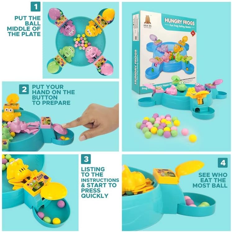 MyToys Hungry Frog Board Game for Kids — 2 to 4 Player Interactive Bean Eating Toy with 32 Multicolor Beans