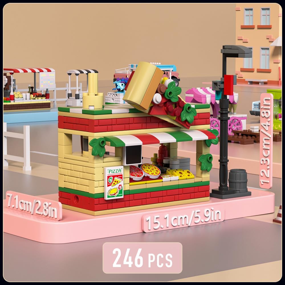 MYTOYS Modular Pizza Shop Street View Building Set – 246 Piece DIY Creator Architecture Kit