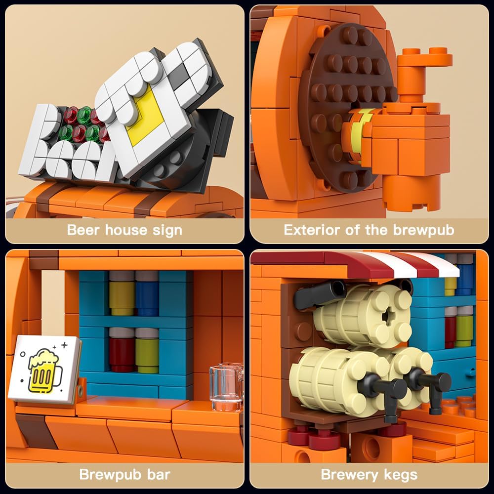 Mould King 24029 Beer House Mini Street View Building Blocks Set - 278 Pcs Architecture MOC Modular Building Kit - Compatible with Major Brands