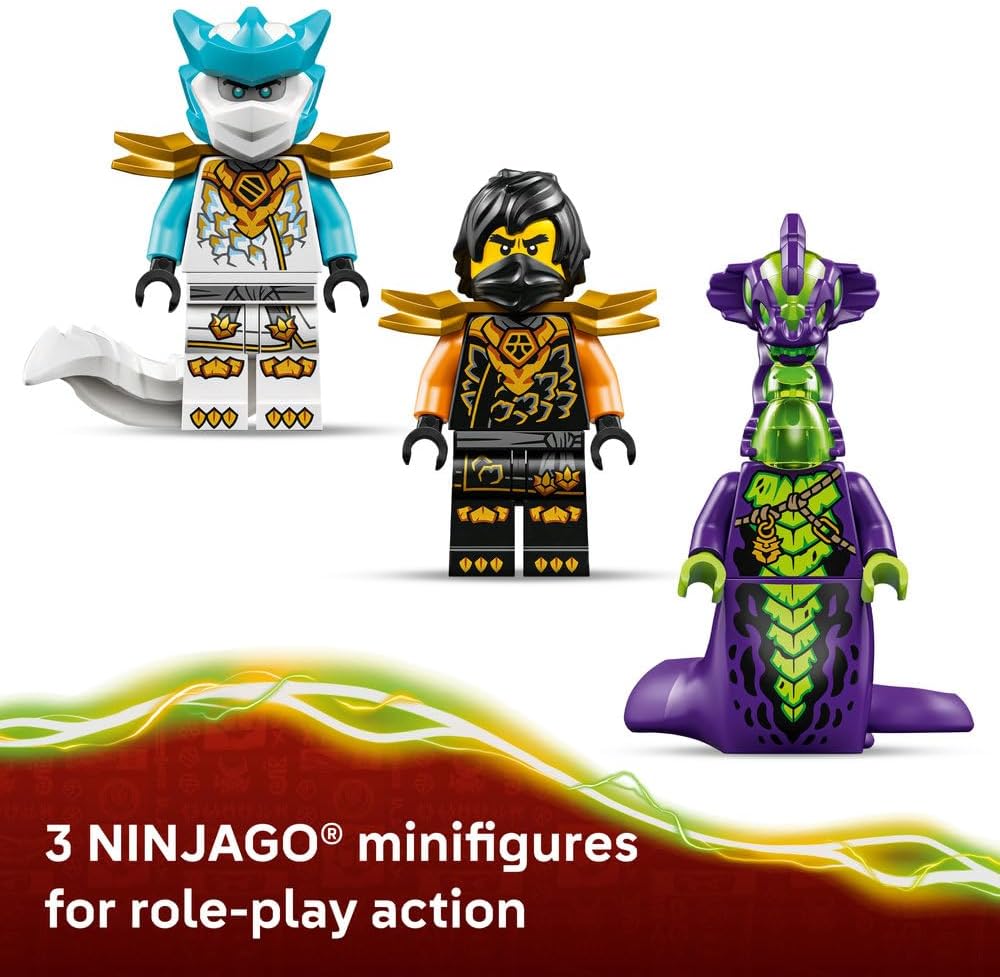 LEGO NINJAGO Dragons Rising: Cole’s Mission Mech vs. Acid Monster – 3-Minifigure Battle Set with Spring-Loaded Blaste