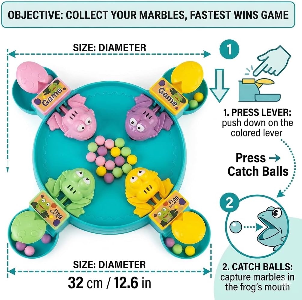 MyToys Hungry Frog Board Game for Kids — 2 to 4 Player Interactive Bean Eating Toy with 32 Multicolor Beans