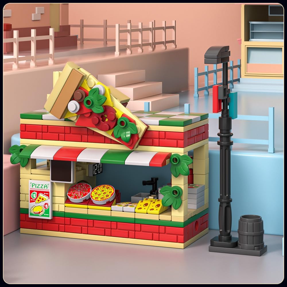 MYTOYS Modular Pizza Shop Street View Building Set – 246 Piece DIY Creator Architecture Kit