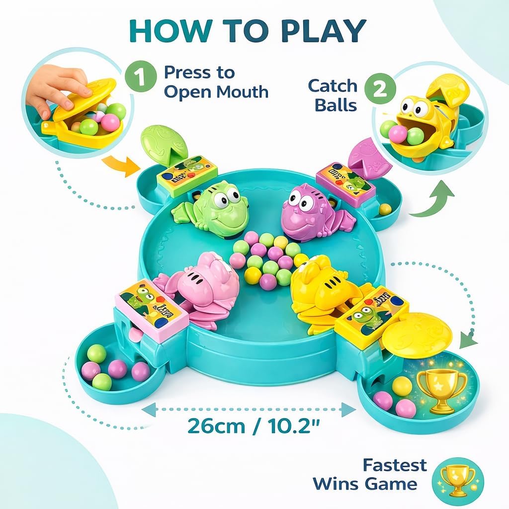 MyToys Hungry Frog Board Game for Kids — 2 to 4 Player Interactive Bean Eating Toy with 32 Multicolor Beans