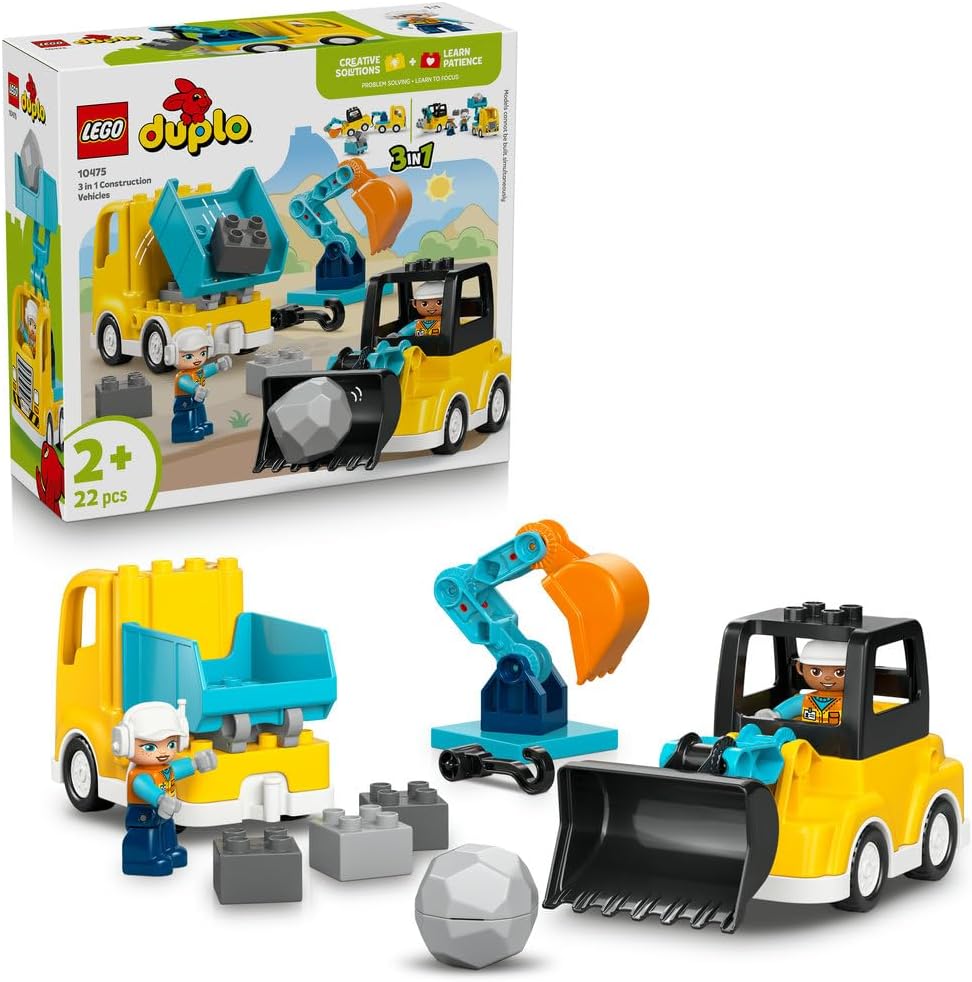 LEGO DUPLO 10475 3-in-1 Construction Vehicles Toy Set - 22 Pieces - For Toddlers 2+