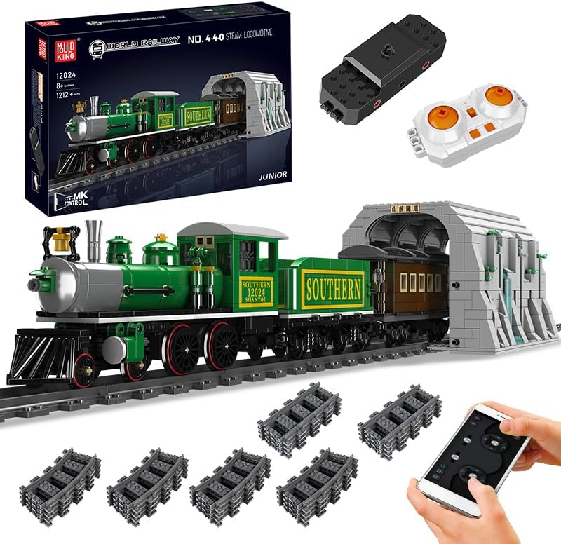 Mould King 12024 Technic Steam Locomotive – 1,212pcs App & Remote Control Train Set with Mountain Tunnel