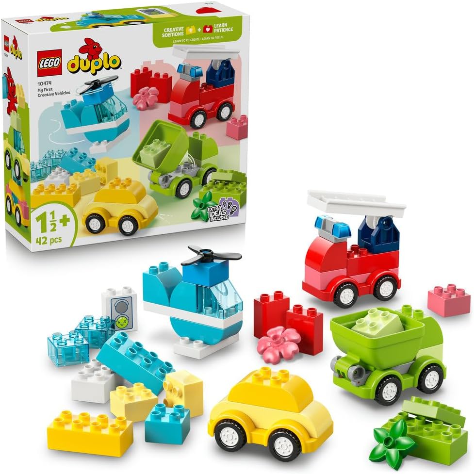 LEGO DUPLO Creative Vehicles 10474 – Montessori Learning Toy for 1+ Year Old Boys & Girls – Fine Motor Skills Development Vehicle Set (42 Bricks)