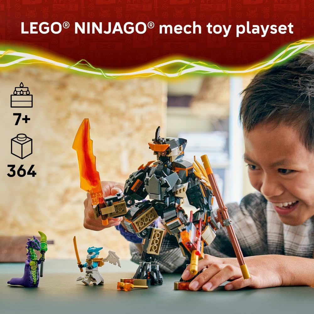LEGO NINJAGO Dragons Rising: Cole’s Mission Mech vs. Acid Monster – 3-Minifigure Battle Set with Spring-Loaded Blaste