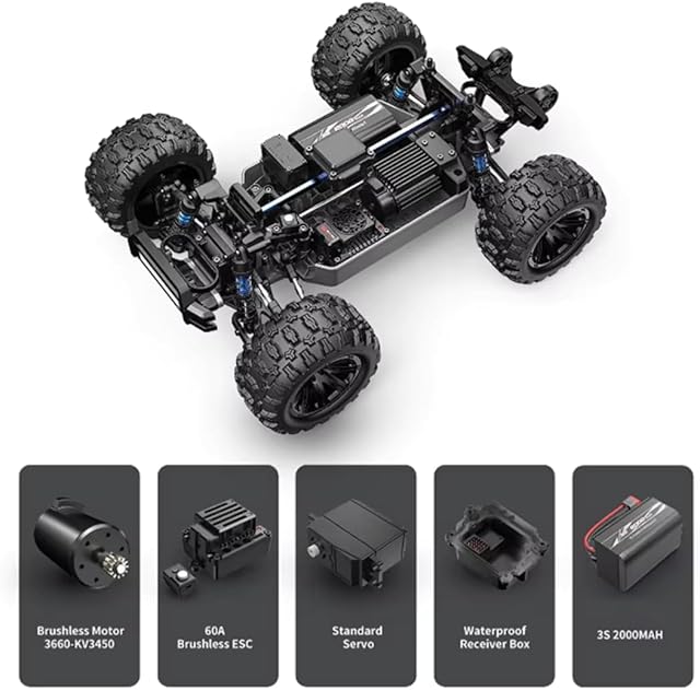 MyToys 4x4 Off Road Brushless RC Truck 12212 - 1/12 Scale High Speed RC Car for Adults, Fast 60 KM/H, Metal Drivetrain & Oil Shocks, 2.4GHz Remote Control Vehicle Toy Gift, Ready-to-Run with Battery