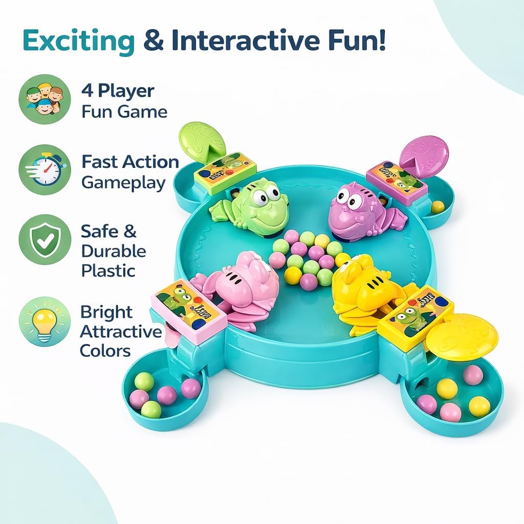 MyToys Hungry Frog Board Game for Kids — 2 to 4 Player Interactive Bean Eating Toy with 32 Multicolor Beans