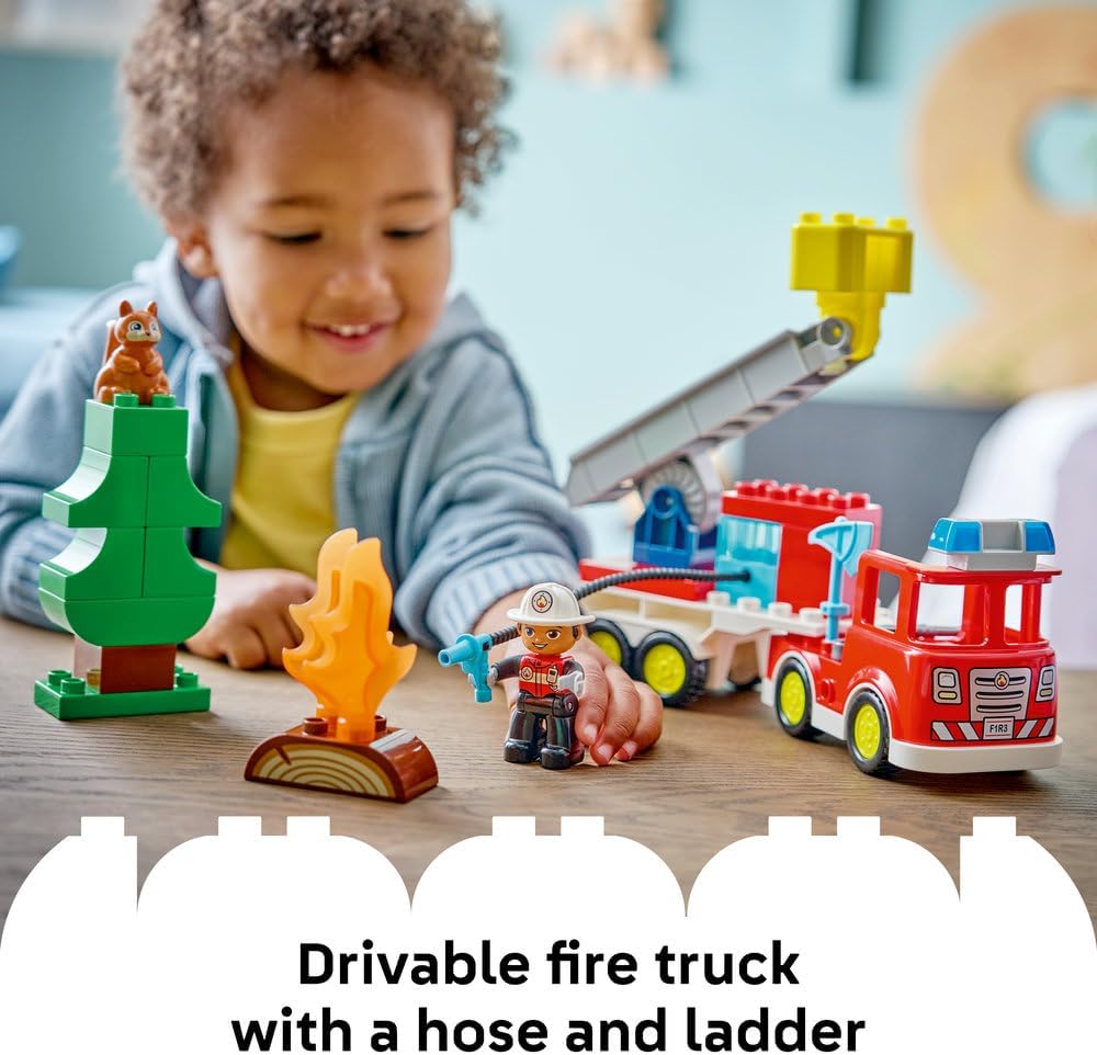 LEGO DUPLO Fire Engine 10473 – Educational Fire Truck Toy with Ladder, Hose, and Firefighter Figure – Gift for Toddlers 2