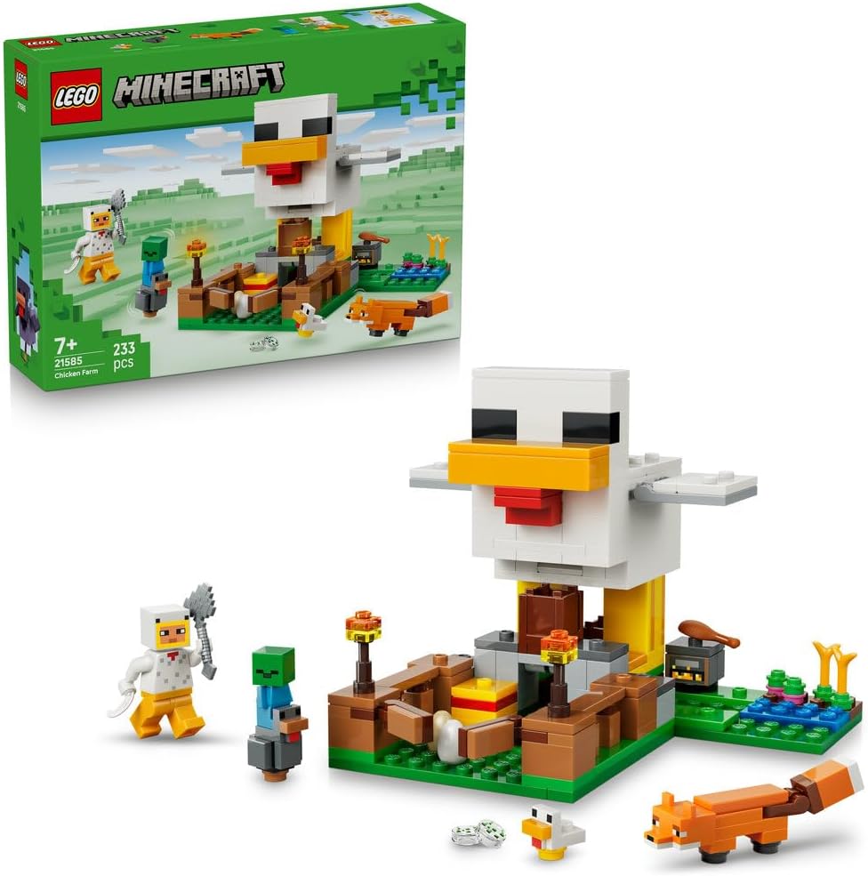 LEGO Minecraft Chicken Farm Toy Set – Action-Packed Gamer Gift for Kids 7+ with Baby Zombie & Animal Mobs