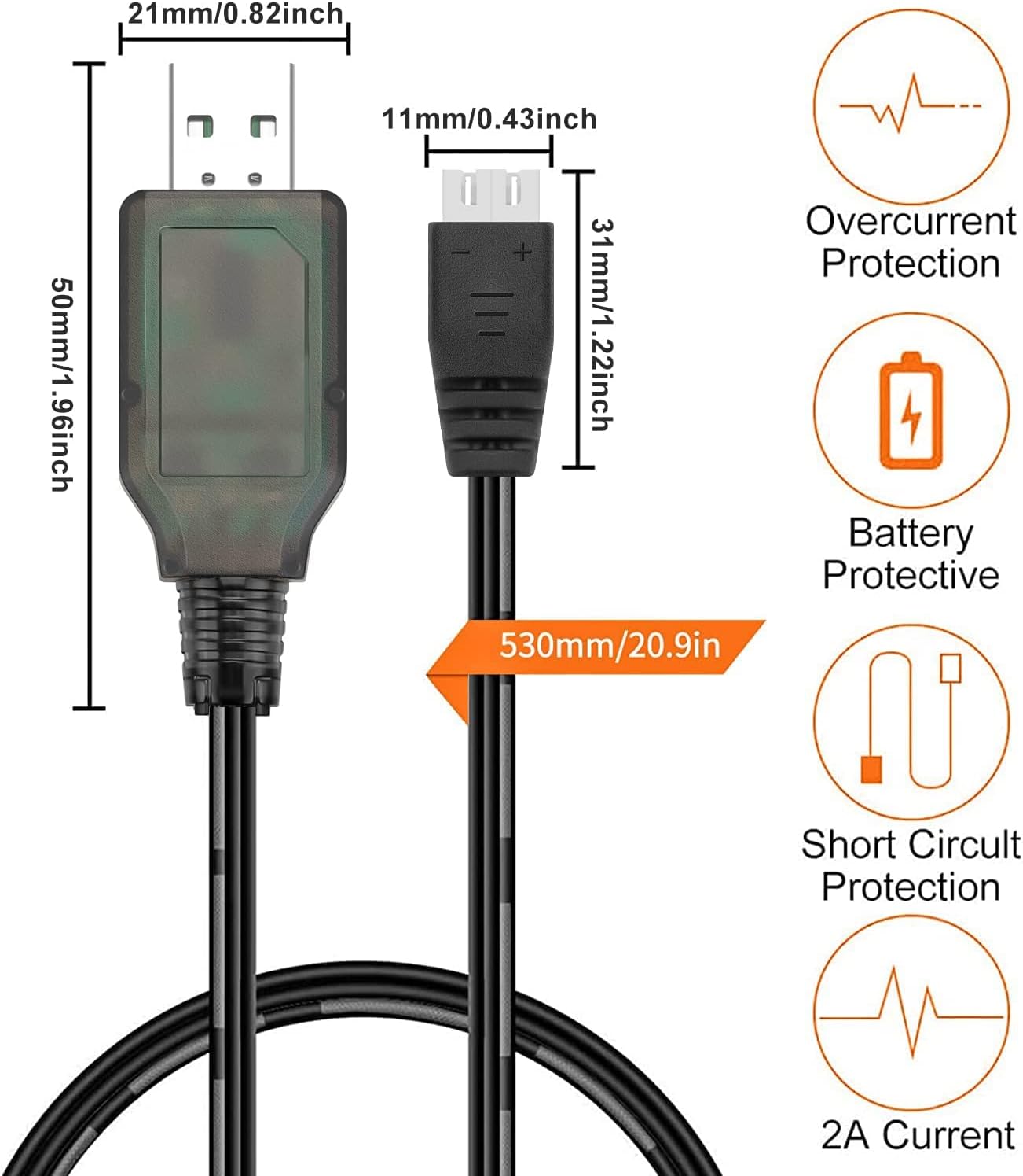 MYTOYS 7.4V 2S LiPo Battery USB Charger Cable (1A, XH-3P Connector) | High-Speed Charging Cable for RC Cars, Crawlers, Drones & Gel Blasters