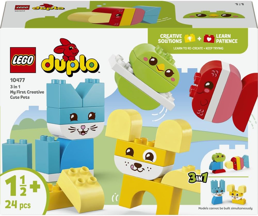 LEGO DUPLO 10477 Creative Cute Pets 3-in-1 Set – 8 Buildable Animals – Montessori Learning Toy for Toddlers 18M+ (24 Pieces)