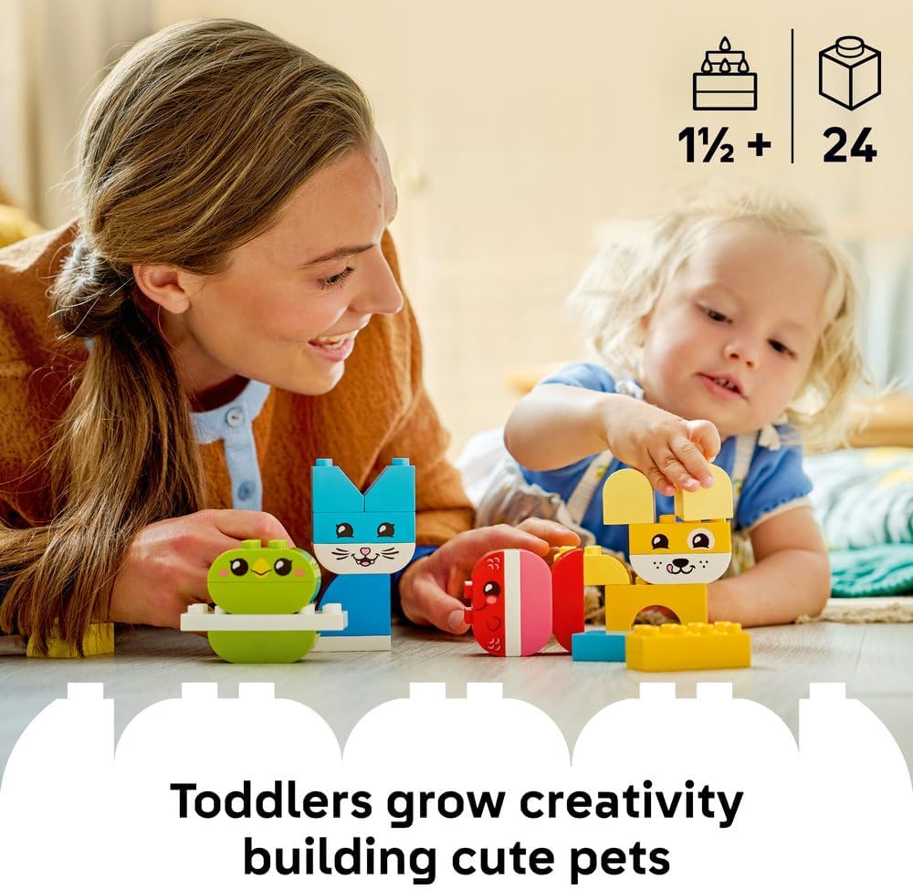 LEGO DUPLO 10477 Creative Cute Pets 3-in-1 Set – 8 Buildable Animals – Montessori Learning Toy for Toddlers 18M+ (24 Pieces)