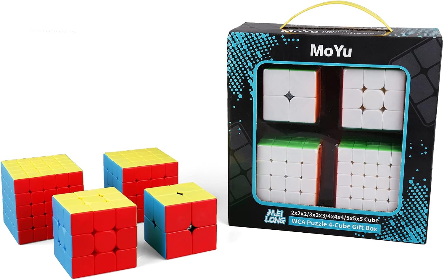 BroMoCube MoYu Meilong 4-in-1 Speed Cube Gift Set — 2x2, 3x3, 4x4, 5x5 Stickerless Puzzle Bundle