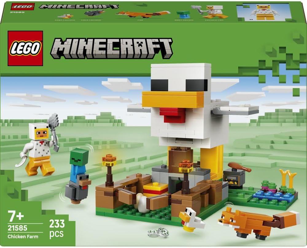 LEGO Minecraft Chicken Farm Toy Set – Action-Packed Gamer Gift for Kids 7+ with Baby Zombie & Animal Mobs