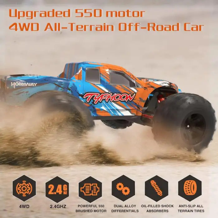 MYTOYS Hobbiway Typhoon MT660 1/10 4WD RTR High Speed RC Monster Truck - Off-Road & Sand Tyre Editions