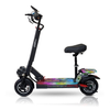 Black electric scooter with colorful deck on a white background